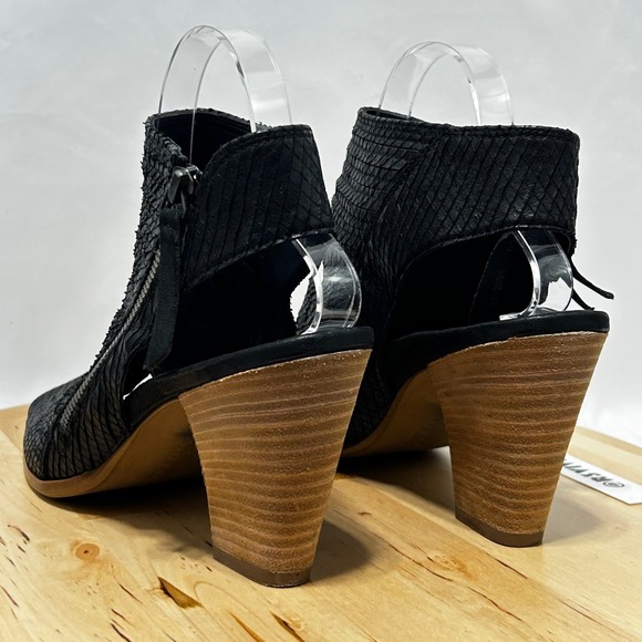 Paul Green Womens Peep-Toe Black Embossed Leather Ankle Side Zip Booties - 7.5‎ - Picture 5 of 10